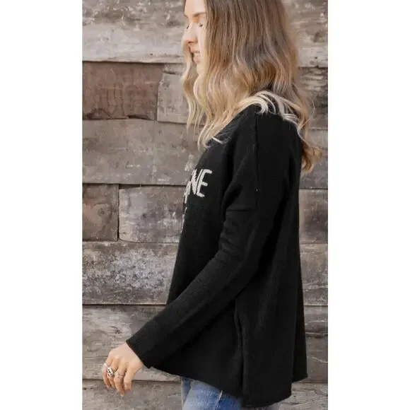 Wooden Ships Sweater Champagne Please Wool Mohair Black Boxy Size S/M New X21 - Picture 4 of 13